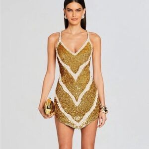 Retrofete white and gold chevron sequin dress size small